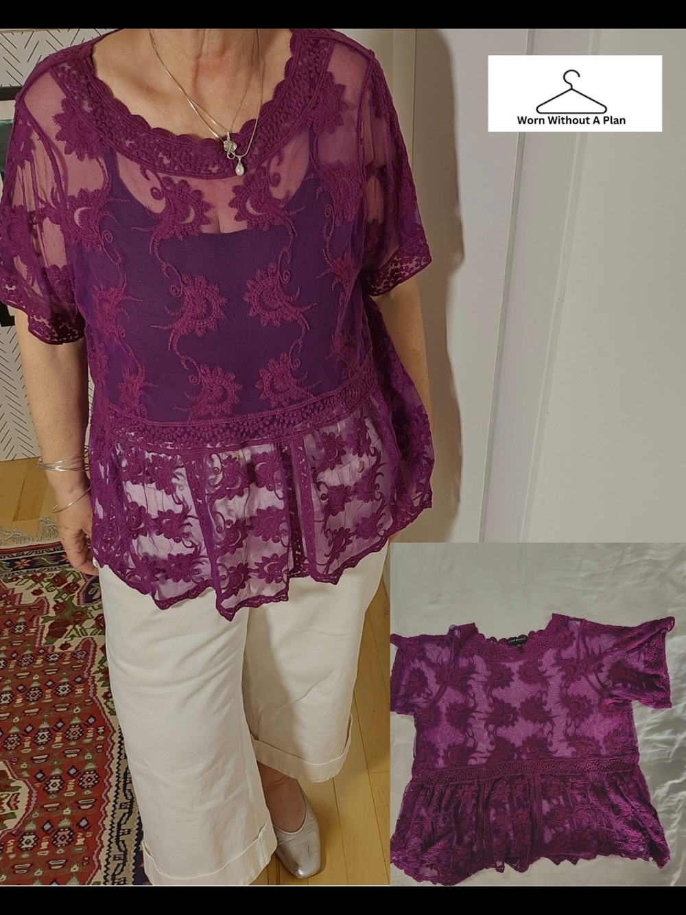 Lane Bryant Sheer Lace Peplum Top - Plum Size 18/20